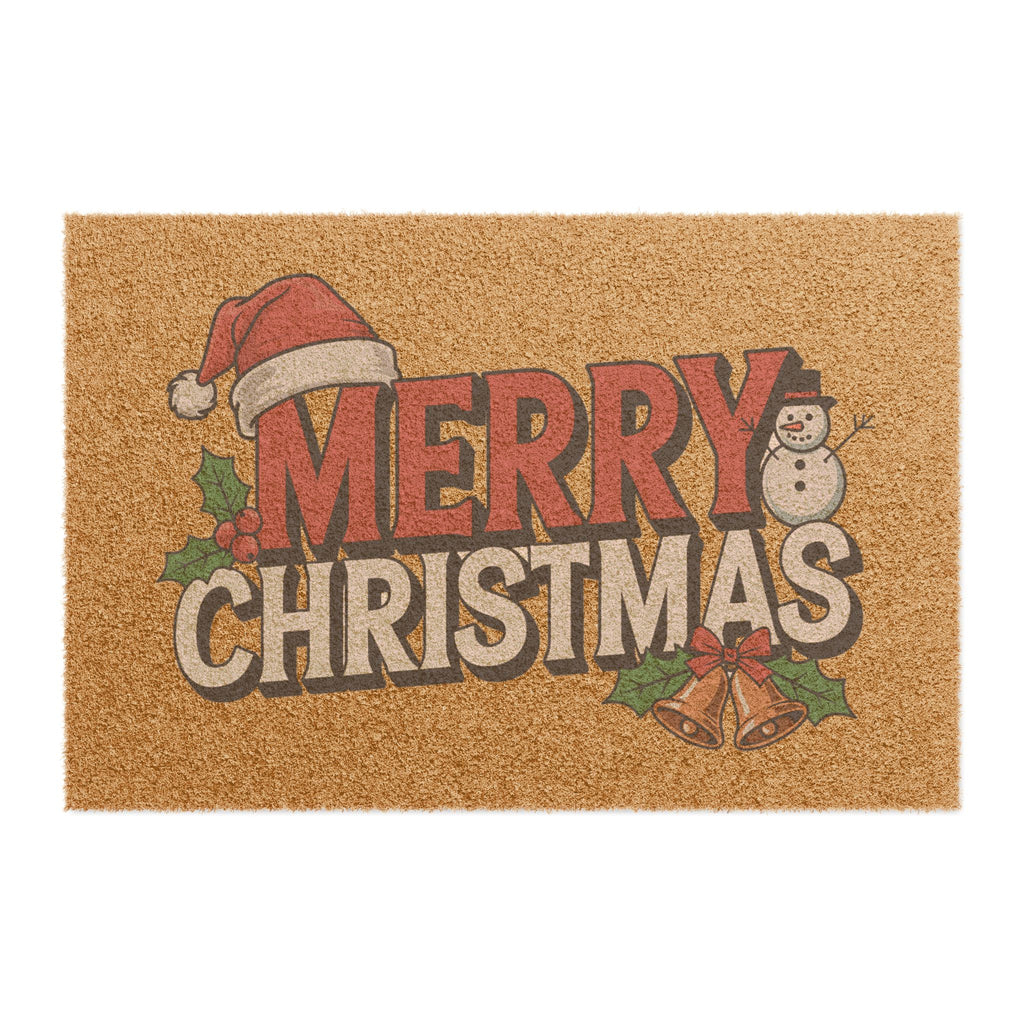 Merry Christmas Doormat | Holiday Santa Hat Snowman Coir Welcome Mat