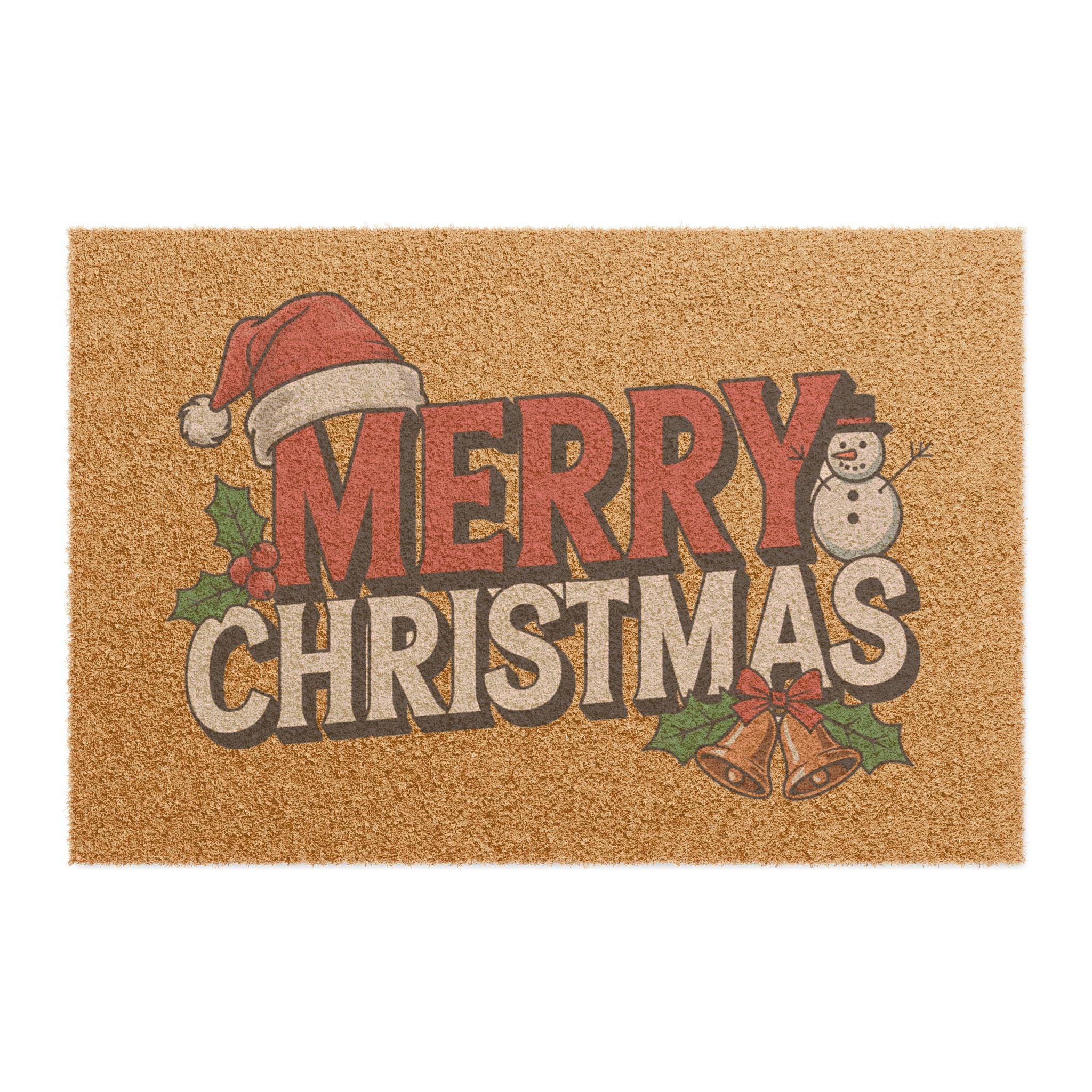 Merry Christmas Doormat | Holiday Santa Hat Snowman Coir Welcome Mat