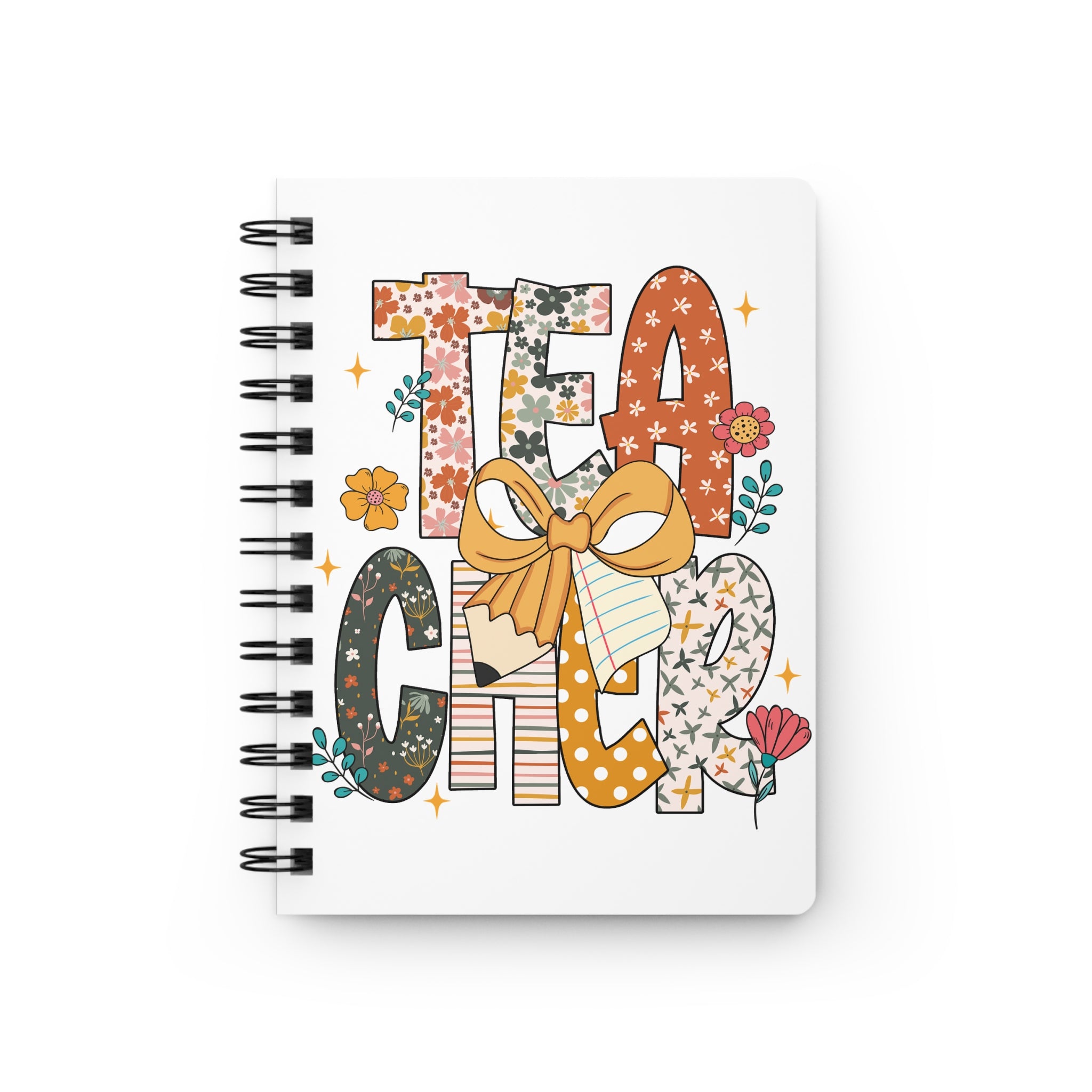 Tea Chug Floral Typography Spiral Bound Journal | Cute Tea Lover Notebook