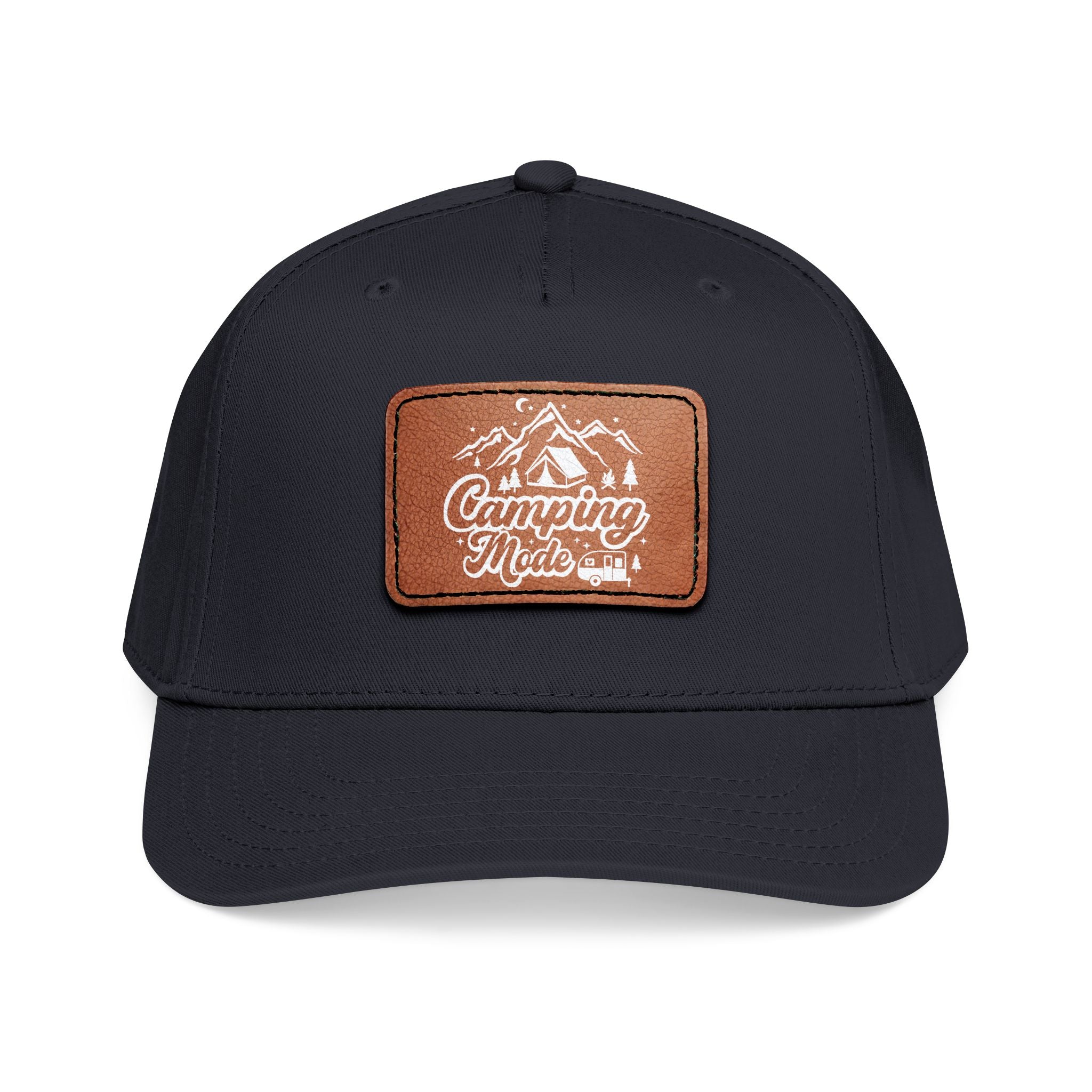 Camping Made Leather Patch Cap | Baseball Cap with Mountain Patch
