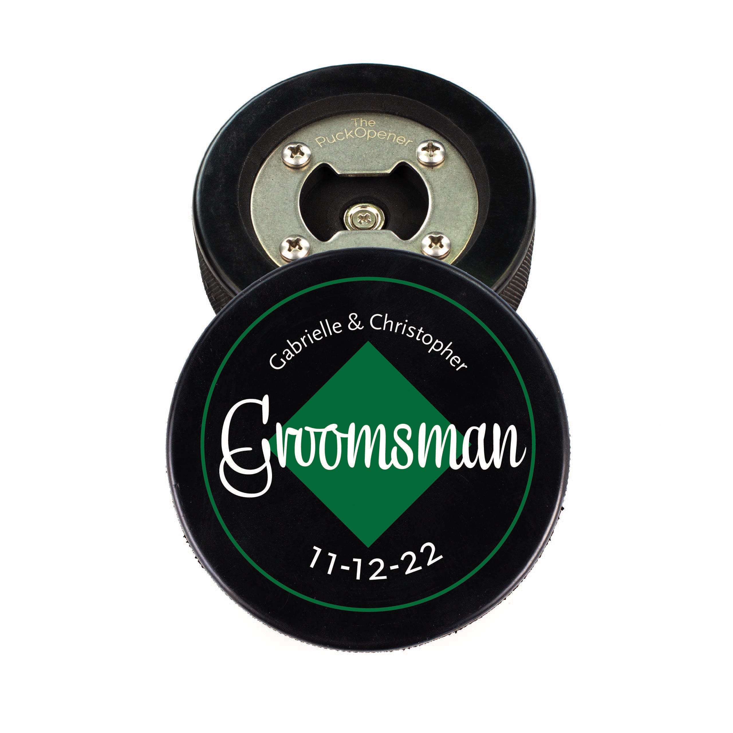 Circle Name & Wedding Party Role, Hockey Puck Bottle Opener