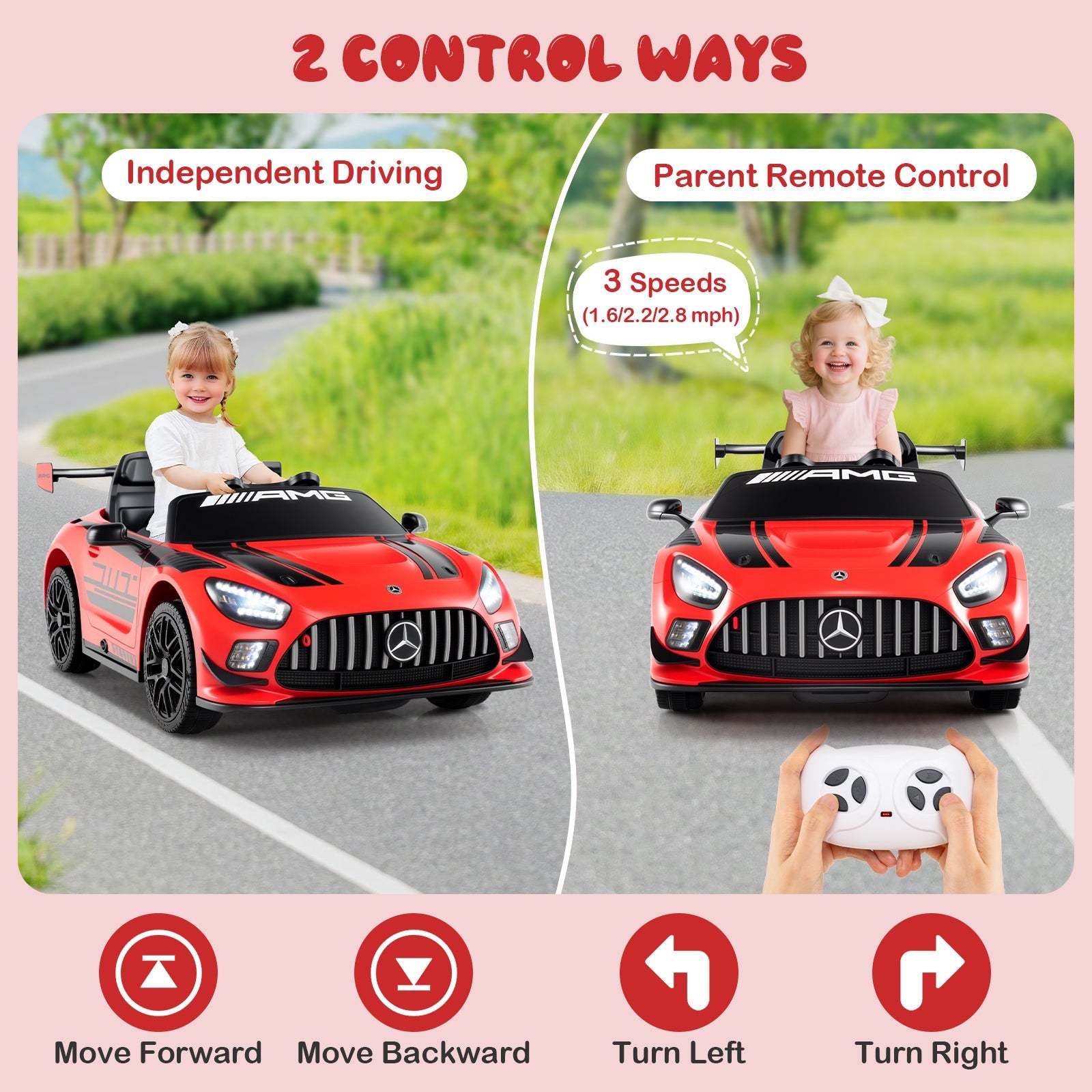 12V Kids Ride-On Car Mercedes-AMG GT3 Licensed with Adjustable Speed