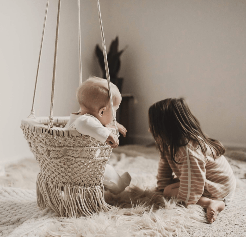 Handmade Organic Macrame Baby Swing – Boho Nursery Decor