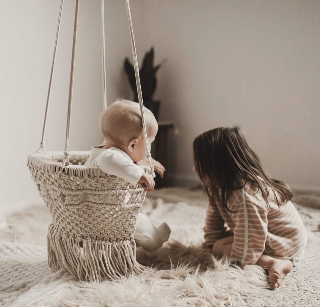 Handmade Organic Macrame Baby Swing – Boho Nursery Decor