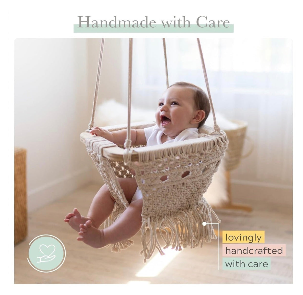 Handmade Organic Macrame Baby Swing – Boho Nursery Decor