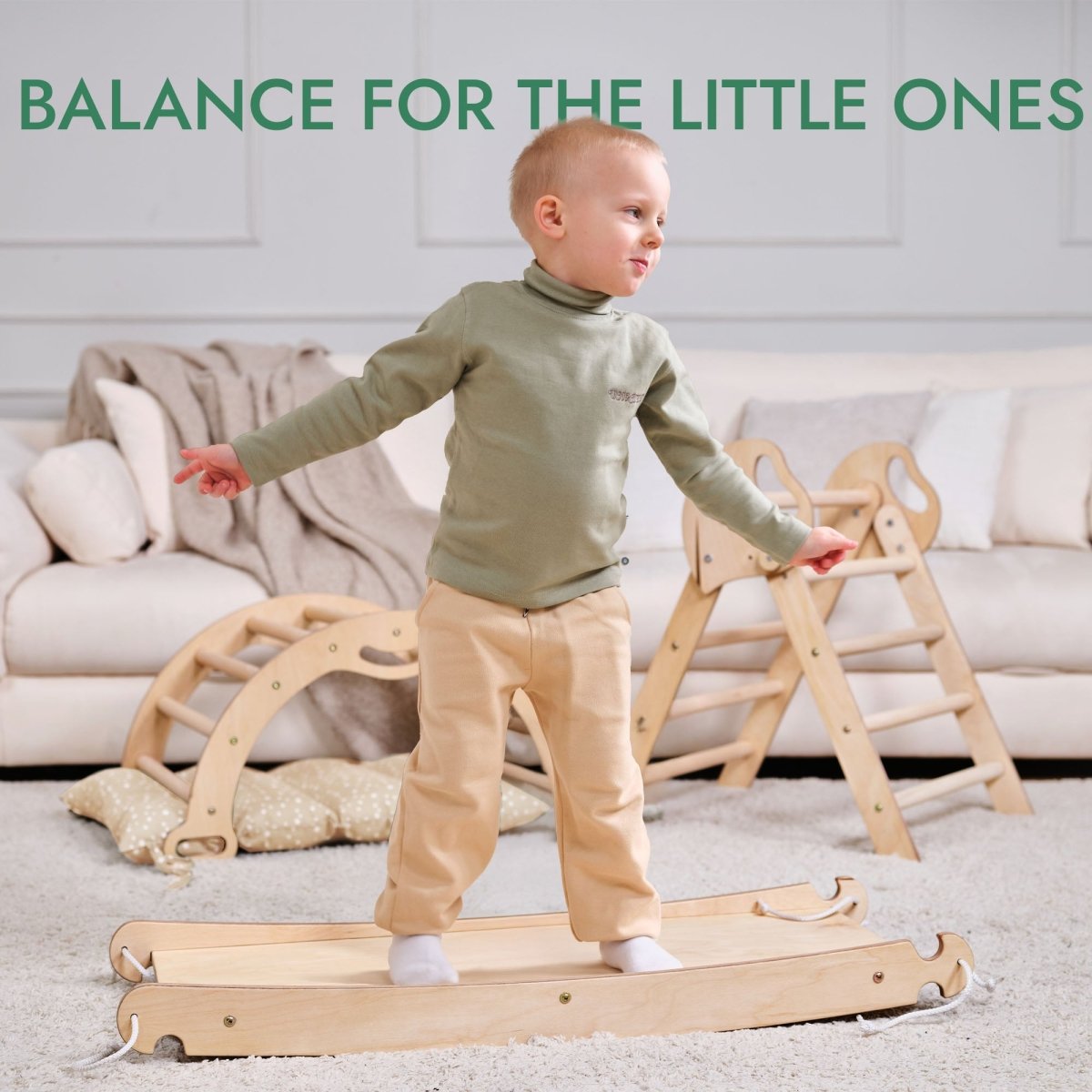 Montessori Pikler Triangle 4-in-1 Climbing Set for Toddlers – Triangle, Arch, Slide & Cushion