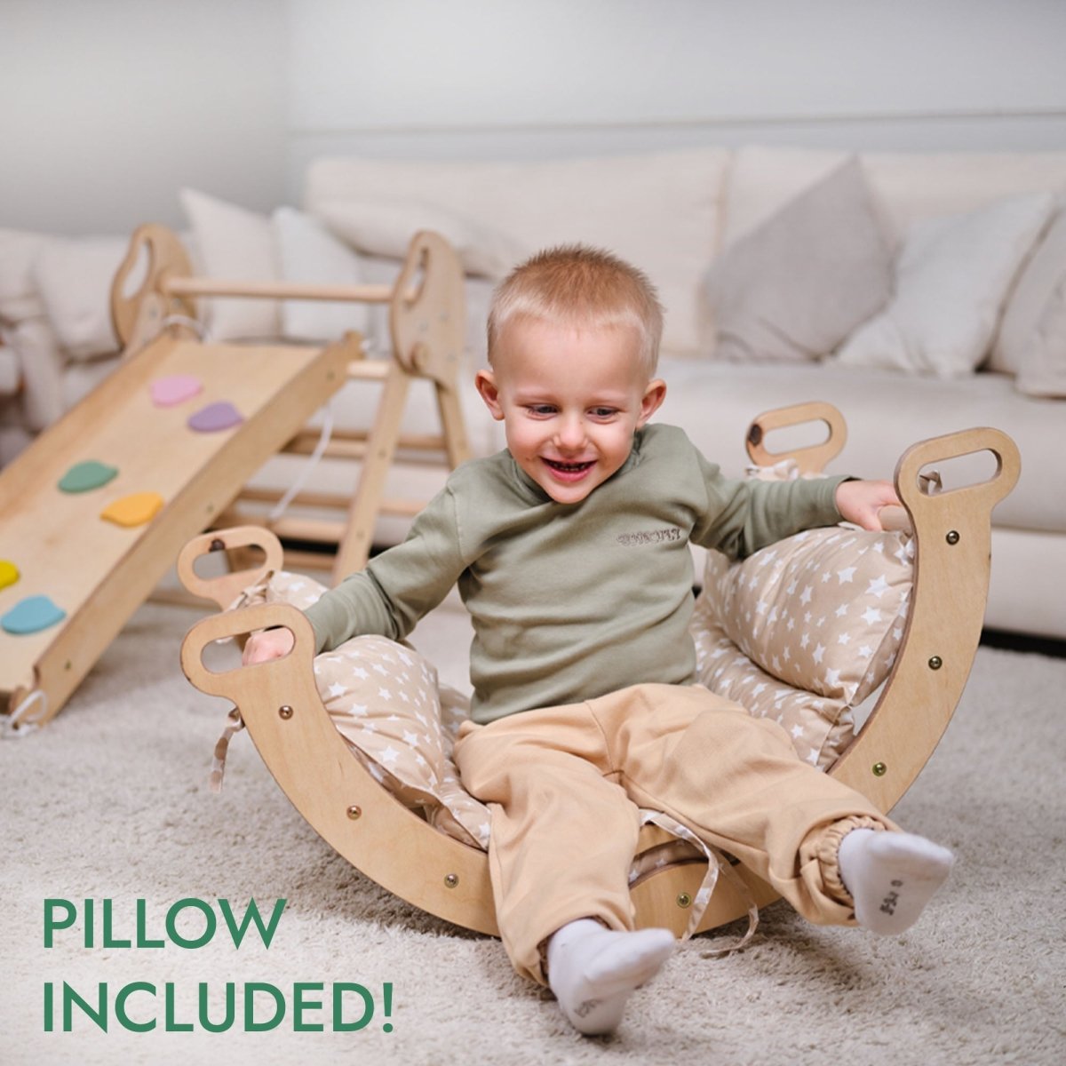 Montessori Pikler Triangle 4-in-1 Climbing Set for Toddlers – Triangle, Arch, Slide & Cushion