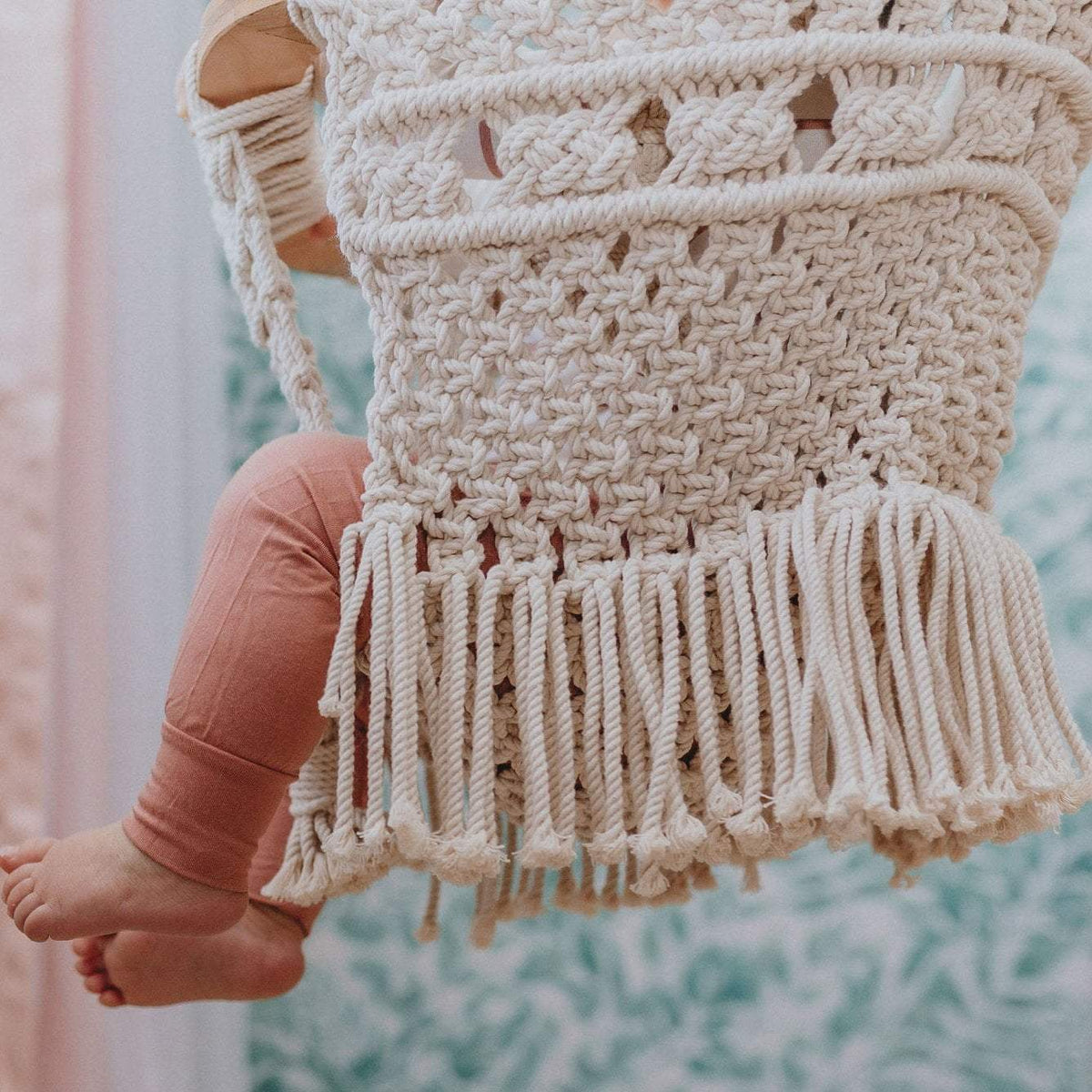 Handmade Organic Macrame Baby Swing – Boho Nursery Decor